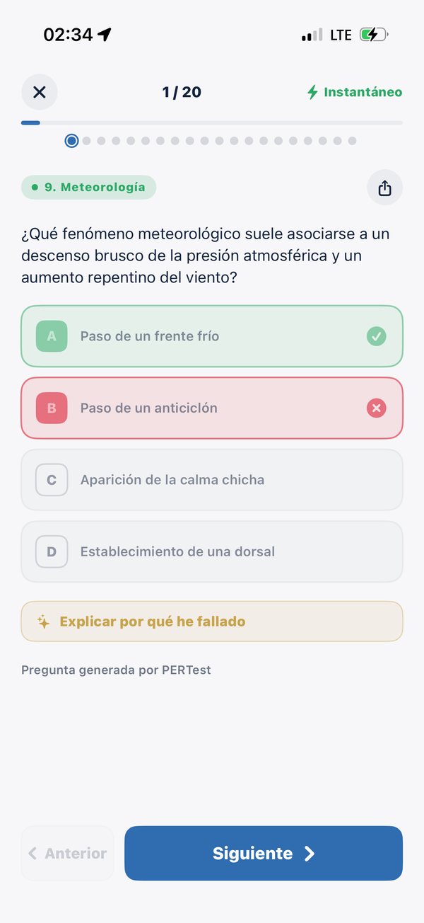 Test con explicación de IA en una pregunta de Meteorología