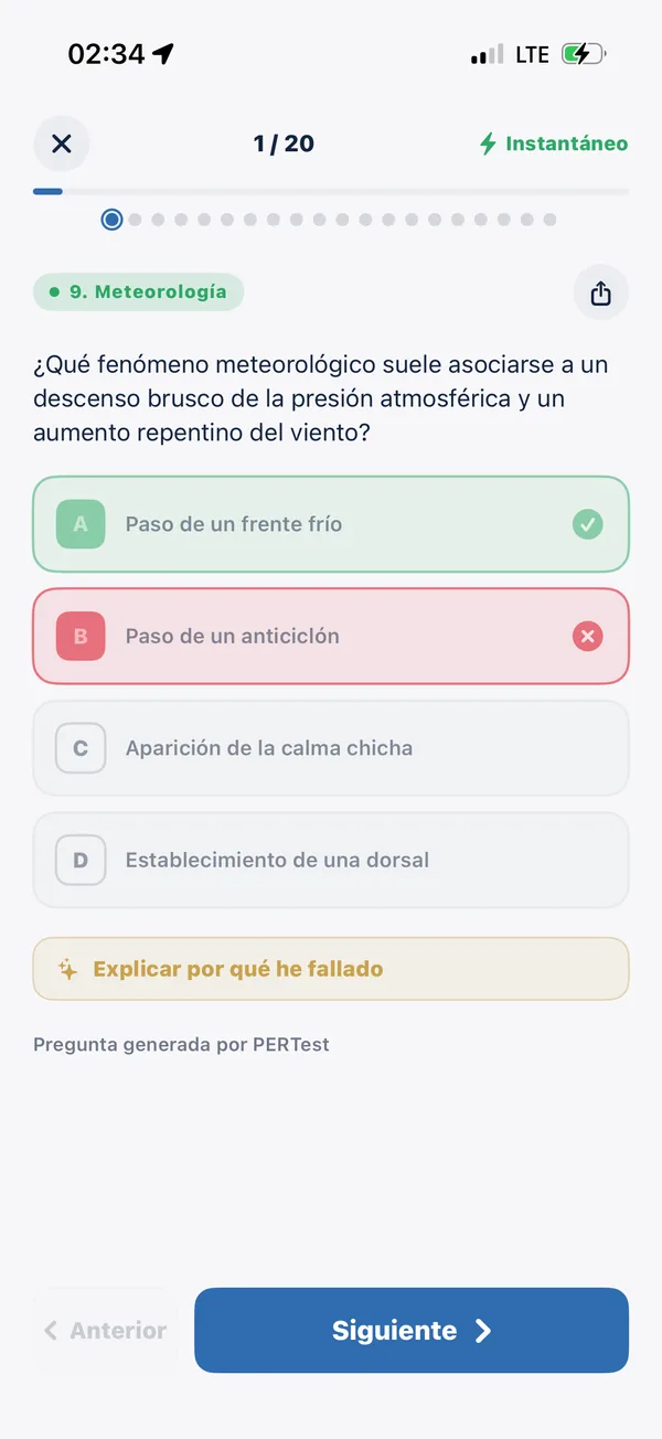 Test con explicación de IA en una pregunta de Meteorología